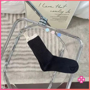 Missyou ถุงเท้ากีฬา สีคลาสสิค ยืดหยุ่น ข้อยาว ผ้าฝ้าย  womens socks