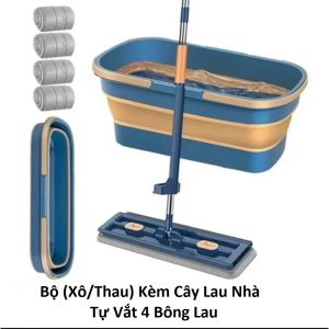 Bộ Cây Lau Nhà Tự Vắt Kèm Xô Đựng Nước Kèm 4 Bông Lau Tiện Lợi