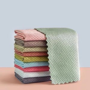 5pcs Reusable Fish Scale Rag Glass Cleaning Cloth Dishcloth Lint Free For Windows Cars Kitchen Mirrors Traceless Polishing Microfiber