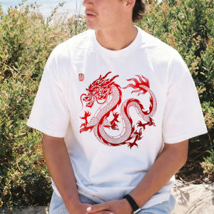 [Local Stock] VCC Vintage Style Chinese Dragon Graphic Printed T-Shirt Summer Cotton Short Sleeve O-neck Breathe Comfort Man Women Clothing