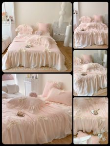 (💥CỰC RẺ) SET CHĂN TRẦN HÈ GA GỐI COTTON ĐŨI BÈO REN PHỐI NƠ 4 MÓN NHẬP KHẨU LOẠI 1