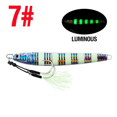 1Pcs 40g 80g 100g Luminous Fast Jigging Casting Lure 7Colors Fishing Metal Jig Bait With Double Assist Hook