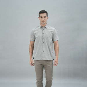 LGS - Regular Fit - Kemeja Basic Polos Pria - Kemeja Lengan Pendek - Motif Polos- Abu - CSH.271.S1149.192.C