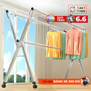 Sào Phơi Quần Áo THÔNG MINH 2021 CÓ BÁNH XE Cải Tiến Phanh. Tặng kèm 20 Món Phụ Kiện. Loại Giàn Giá Gấp Gọn Cây Treo Đồ INOX Bền Bỉ
