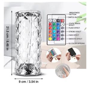 【DARA】16 Colors Touch Desk Lamp Rose Crystal Diamond Table Lamp Touch Charging Light Night Lights Gifts