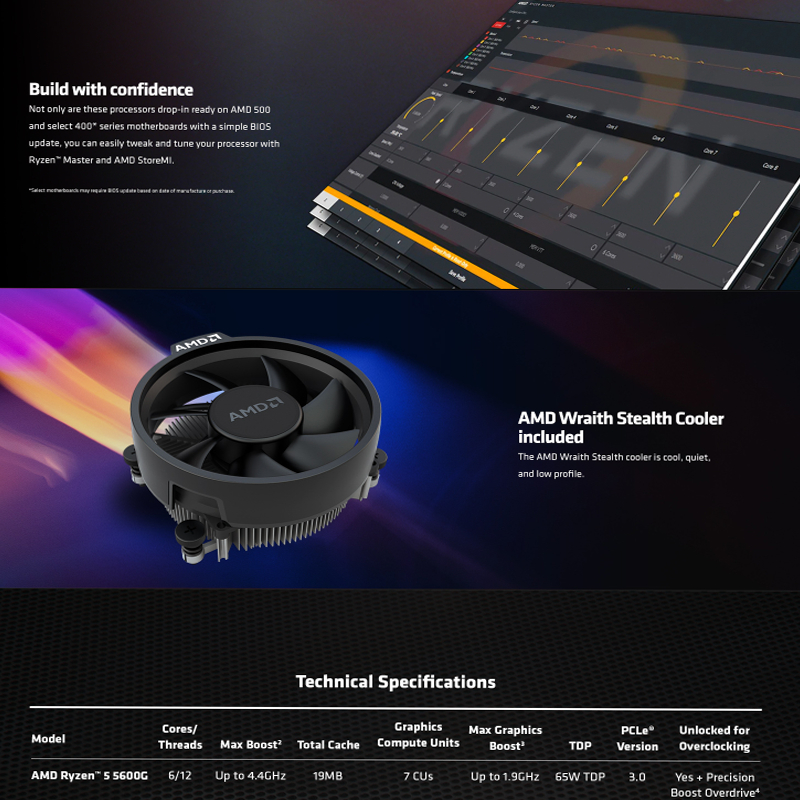 AMD Ryzen 5 5600G / R5-5600 / R5-3400G Desktop Processor AM4 Socket 6-Core 12-Thread