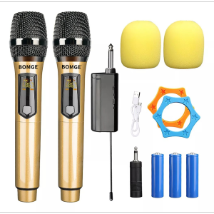 BOMGE Wireless Microphone UHF Receiver Universal Microphone UHF FM Loading Bicycle Without Interference Band Level COD For Home KTV Record Studio gold