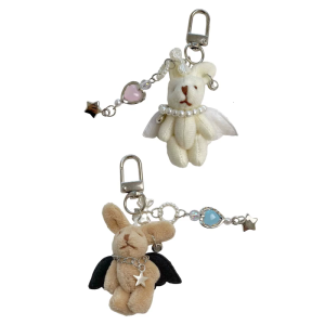 Lovely Plush Rabbit Keychain Alloy Carabiner Decorative Bag Charm Hanging Ornament For Students Outdoors