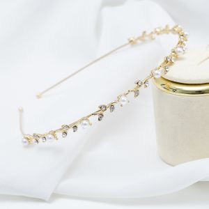 Bando Kristal Manik Berlian Light Gold Headband Bando Pesta Wanita Headpiece Bridesmaid Headpiece