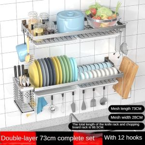 Dish Rack Stainless Steel Kitchen Dish Drying Rack Dish Drainer 304 Stainless Steel Plates Drying Rack Wall-Mounted Kitchen Rack Water Wall-Mounted  Kitchen Table Top Organizer 碗架
