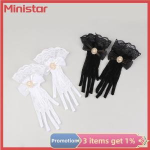 Ministar Girl Lolita Mesh Bow Flower Lace Gloves Black White Lace Gloves lolita Lace Sleeves Cosplay Jewelry