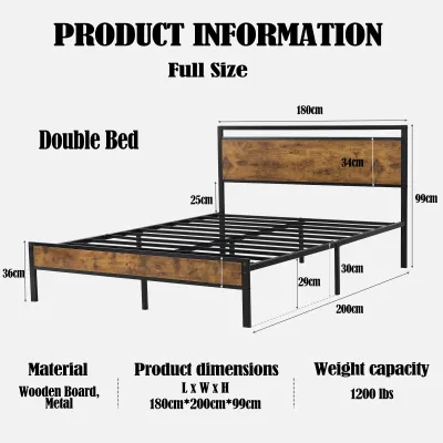 Global Iron Bed Queen＆King Size Heavy Duty Bed Single/Double Steel Bed Frame with Storage Space