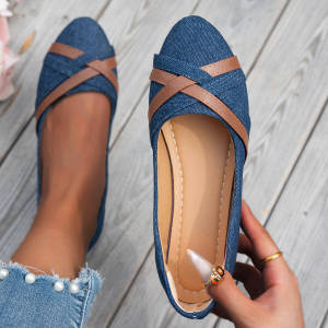 WomenS Fashion Denim Plus Size Shoes 2025 New Round Toe Flat Slip-On Casual Shoes