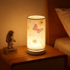 Nordic Retro-Style Table Lamp with Fabric Lampshade - USB Powered Perfect for Bedroom Study and Home Decor