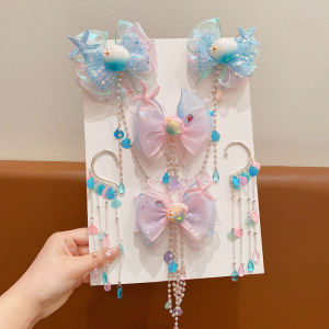 【Moucter】CODเครื่องประดับผมเด็กนางเงือก กิ๊บโบว์เจ้าหญิงสายรุ้ง โบว์หนังสติ๊กหน้า ต่างหูพู่เรือนางเงือก