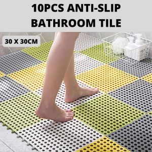 Bathroom Non Slip TPE Mat 30 x 30cm Household Toilet Shower Room Floor Waterproof Tiles