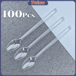 Talao 100pcs Disposable Plastic Spoon Colored Long Teaspoon for Dessert Milk Tea Sorbet