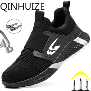 QINHUIZE Safety work shoes steel head anti smashing anti piercing high top winter Plush lightweight anti slip safety shoes