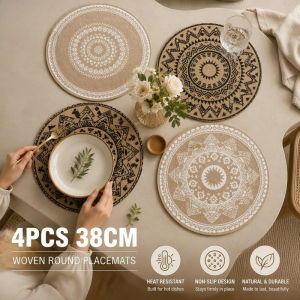 Round Woven Jute Placemat Table Mat Heat Insulation Anti Slip Nordic Retro Desk Cup Mat & Home Decor
