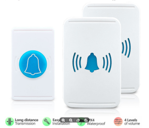 WenQia Smart Home Wireless Doorbell Set150m Remote Control Range Waterproof Transmitter38 Music 4 Working Modes Receiver RF 433MHz 110V 220V [UK Plug]