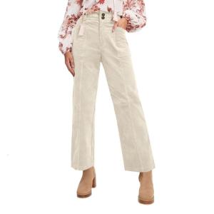Womens Casual Winter Straight Leg Elastic Waist Corduroy Pants with Pockets