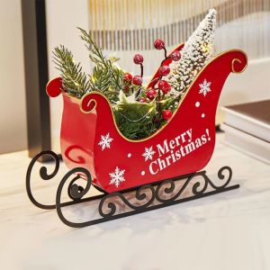 CEMOMEF Wrought Iron Sleigh Car Ornament Unique Durable Christmas Sleigh Ornament Mini Reusable Santa Claus Sled Figurine Shop