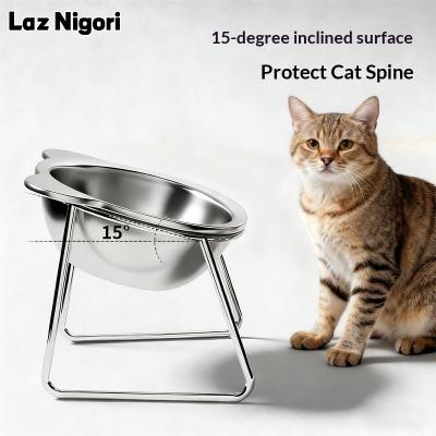 Laz Nigori 304 ชามสำหรับแมวสแตนเลสที่มีการออกแบบที่ลาดเอียง