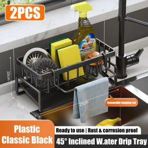 kitchen sink organizer Sponge Holder Rustproof Stainless Steel Sponge Organizer with Removable Dishcloth Rack Sink Caddy with Brush Holder & Drain Tray Kitchen Countertop Storage Space Saver Durable Heavy Duty Kitchen Accessory Rack