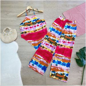 CC 18577 ชุดเซท ชุดไปทะเล ชุดเที่ยวทะเล ชุดสงกราน ลายมัดย้อม (ฟรีไซส์ M อก 32-34 เอว26-32 สพ34-40)