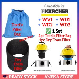 💥READY STOCK💥 Textile Filter Bag Wet & Dry Foam Filter for Karcher Vacuum Cleaner Dust Bag Compatible MV1 WD1 WD2 WD3 Replacement Karcher Vacum Vacuum Bag Penyimpan Habuk Vakum Beg Sampah 吸尘机袋