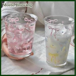 Moito Bow Cute Water Cup Cartoon Bow Cup Striped Cute Doodle Coffee Mug Household Fruit Tea Lemonade Girls Gift