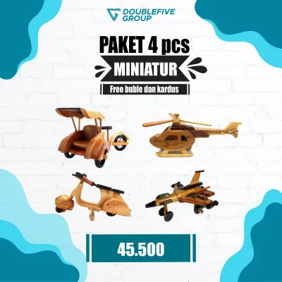 Miniature Paket B isi 6pcs - Miniatur dari kayu [Vespa Otran Becak HelikopterVW Pesawat]