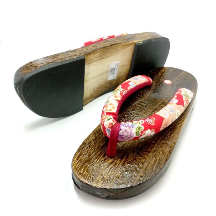 Geta Wanita / Sandal Kayu Tradisional Jepang – Bakiak Jepang – Base Coklat  – Tali Red Flower | Lazada Indonesia
