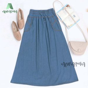 ROK JEANS MODEL  A POLOS / ROK WAFFLE LEBAR / Rok panjang wanita BY TOKO ANFASHA