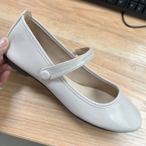 LJComfortable Flat Bottom Mary Jane Shoes Bright Leather Ballet Style in Wine Red Color Fashionable Korean Version for Young Women