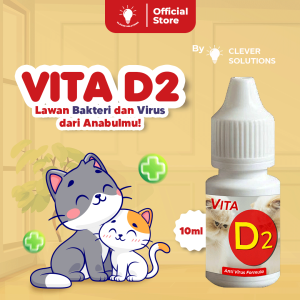 Clever Solutions - VITA D2 (Obat Kucing Obat Virus Kucing Flu Berat Panleu Calici Distemper Mencret Pipis Darah Sariawan Lemes Muntah Bakteri Bersin) [Olive Care Babah Cat House Koinami Uky Cat Red Pet Shop]