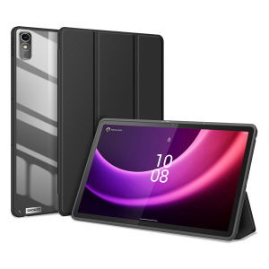 Lenovo Tab P12 12.7 P11 Pro Gen 2 11.2 11.5 - Toby Domo Series Trifold Protective Leather Breathable Case Adjustable Stand Quality Anti Scratch Magnetic Closure Fingerprint Shock Resistant Full Coverage Casing Black Protection Auto Sleep Awake Function