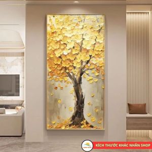 Tranh treo tường 3D Cây Kim Tiền Phát Tài Lộc LED Tráng Gương Cao Cấp - Tranh Decor Phong Thủy Trang Trí Phòng Khách