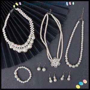 【Jumpping】 ชุดเครื่องประดับแฟชั่นเจ้าสาววินเทจสำหรับผู้หญิงชุดเครื่องประดับงานแต่งสร้อยคอไข่มุกเทียมต่างหูเครื่องประดับงานแต่งของขวัญ