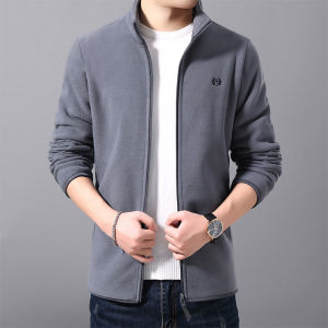 Mens Plush Velvet Jacket Zipper Cardigan for Autumn and Winter