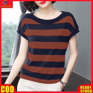 LeadingStar RC Authentic Women T-shirt Crew-neck Short-sleeved Striped Printed Loose Bottoming T-shirt