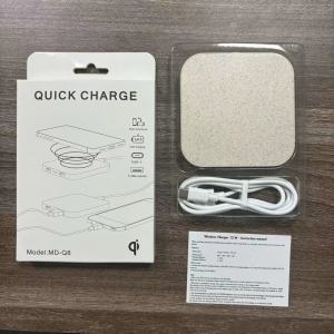 New Q8 Wheat Straw 15W Wireless Charger Dual USB Output 2A Splitter three-in-one multi-function wireless charger