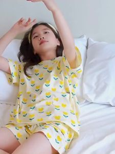 Girls Summer Cooling Lightweight Two-Piece Pajamas Set Short Sleeve Shorts Homewear2026