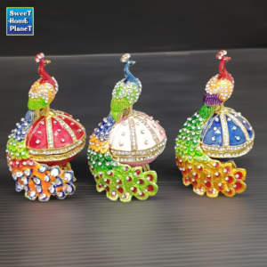 Rhinestones Peacock Figurine Hinged Trinket Boxes Unique Gift Hand-Plated Enameled Jewelry Box