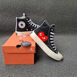 OBRAL SEPATU CV 70S HIGH X CDG PLAY LOVE BLACK WHITE SOL GLOSSY 38-43 SEPATU HITAM PUTIH MOTIF KARTUN 100%