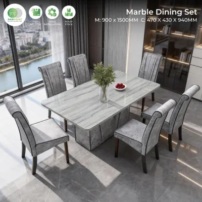 【BEST SELLING】Marble Dining Set (1 + 6) | Marble Dining Table Set | 6 Seater Marble Dining Set | Marble Dining Table With 6 Chairs | 6 Seater Dining Set | Marble Top Dining Table | Marble Dining Set Offer | Modern Marble Dining Set | Natural Marble Dining