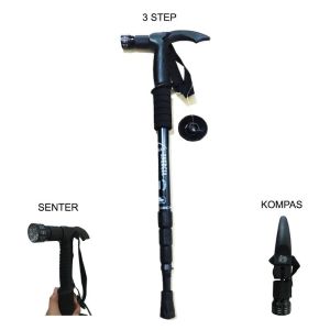 Tongkat Hiking Gunung Tracking Trekking Pole Anti Slip Dengan Senter Kompas