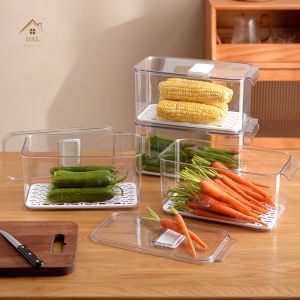 DXL Refrigerator Transparent Drain Box Kitchen Fruit Vegetable Preservation Box Frozen Storage Drain Basket Storage Box