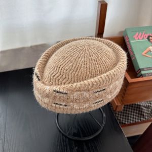 GOXBERK Jacquard Fair Isle Pattern Pillbox Hat Elegant French Style Fedora Hat Fashion Versatile Woolen Top Hat Lady