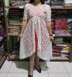 shoopi dres kamboja/BAJU DRESS WANITA bahan semi renda brokat kekinian viral